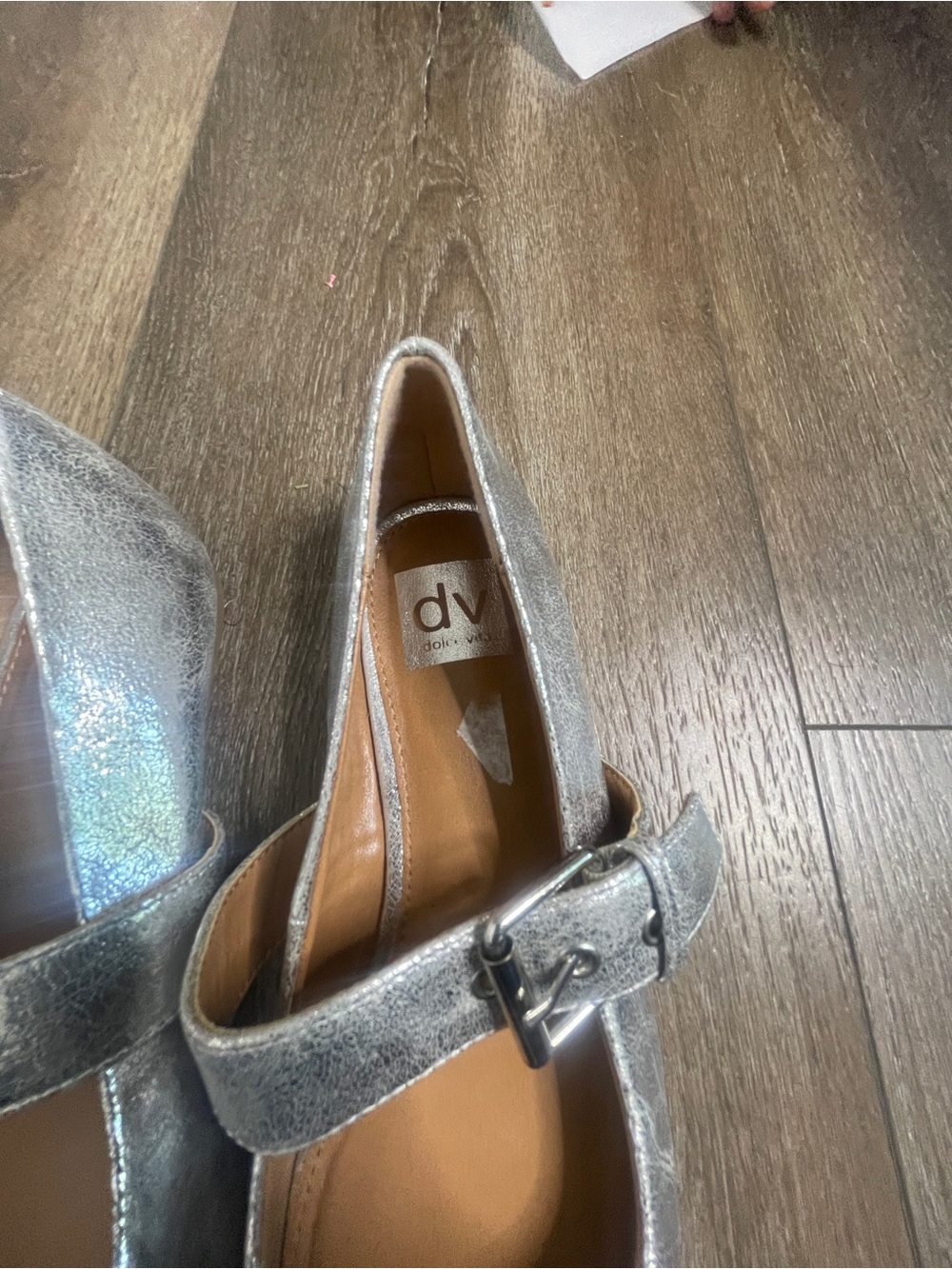 NWOT DV by Dolce Vita Silver Mary Jane Flats with Buckle Strap Square Toe 6.5 - Picture 4 of 6